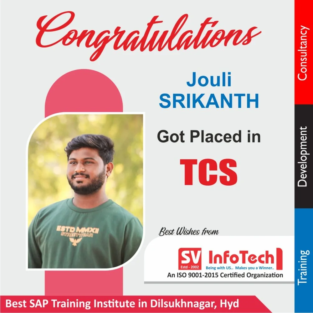SV Infotech published placement poster for Jouli Srikanth at TCS