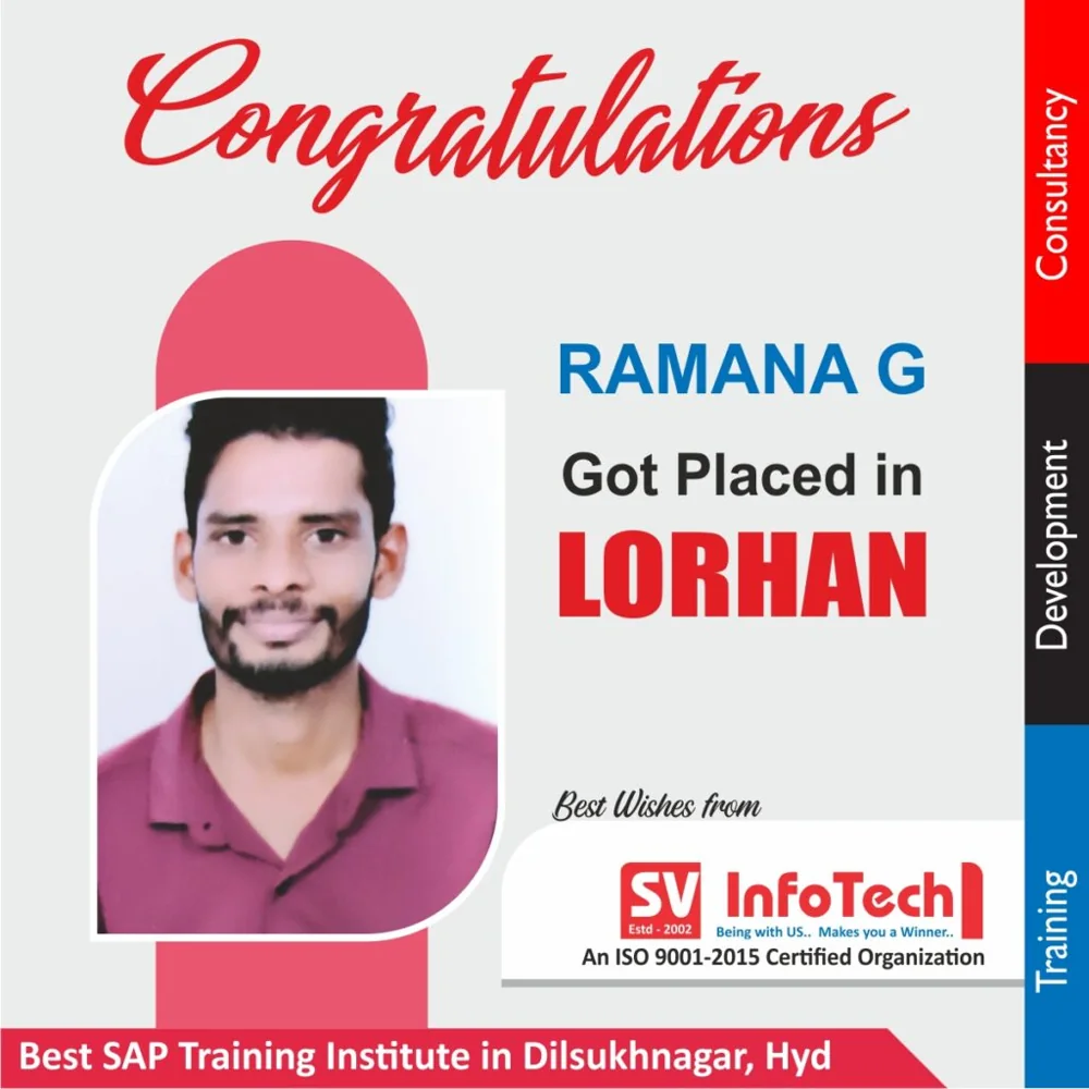 SV Infotech published placement poster for Ramana G at LORHAN