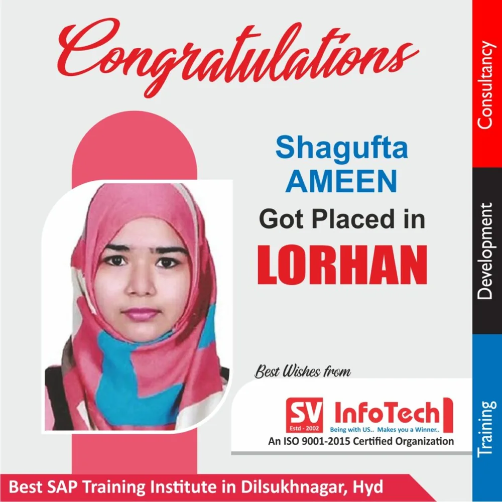 SV Infotech published placement poster for Shagufta Ameen at LORHAN