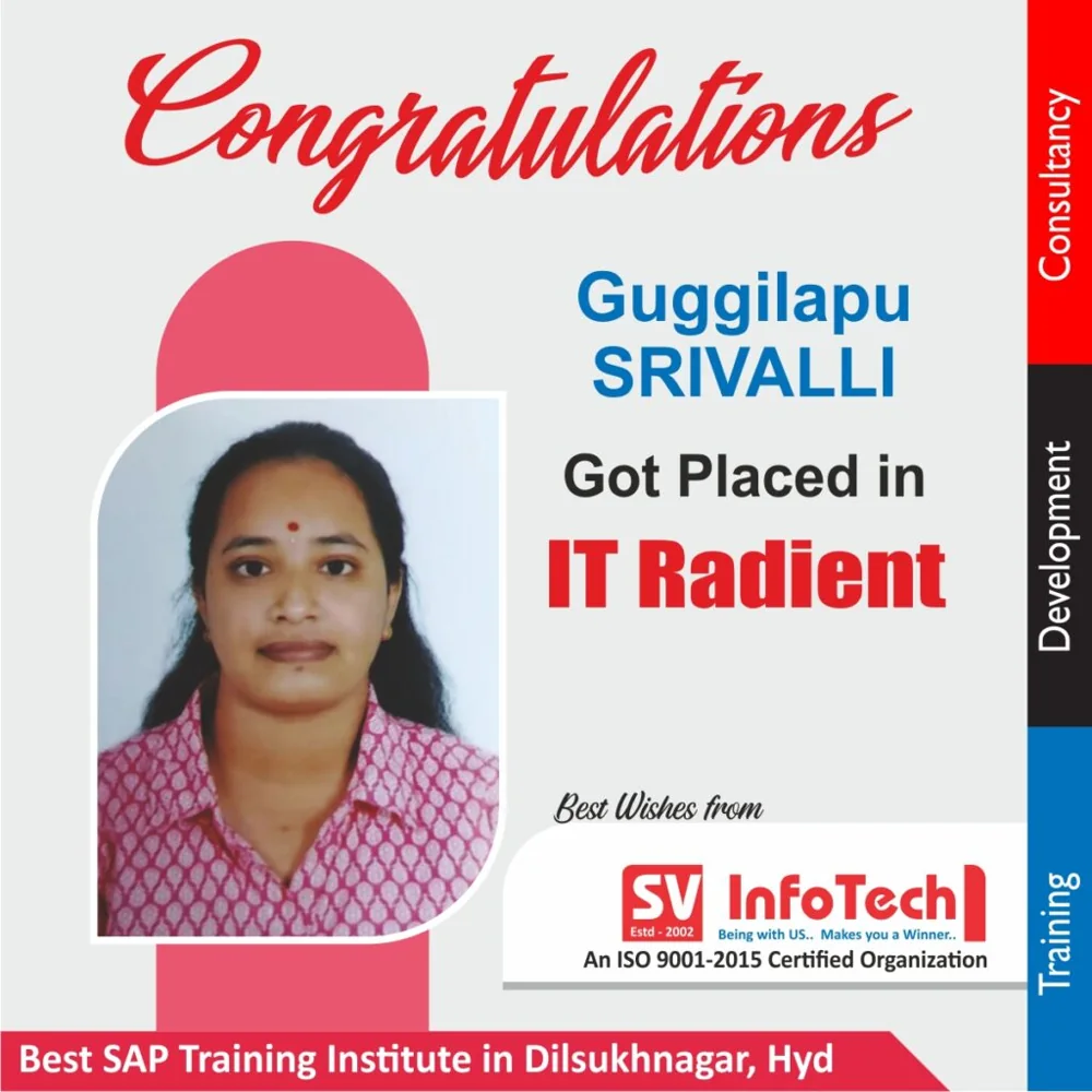 SV Infotech published placement poster for Guggilapu Srivalli at IT Radient