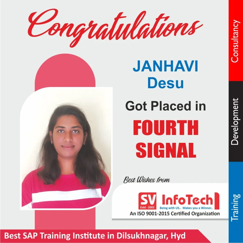 SV Infotech published placement poster for Janhavi Desu at FOURTH SIGNAL