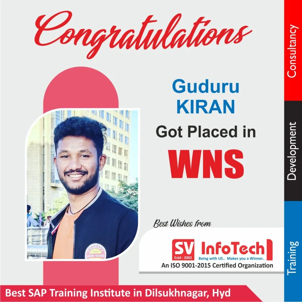 SV Infotech published placement poster for Guduru Kiran at WNS