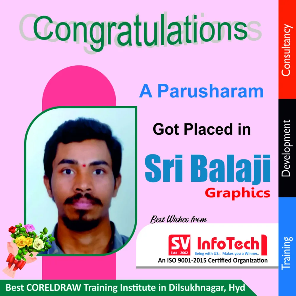 SV Infotech published placement poster for A Parusharam at Sri Balaji Graphics