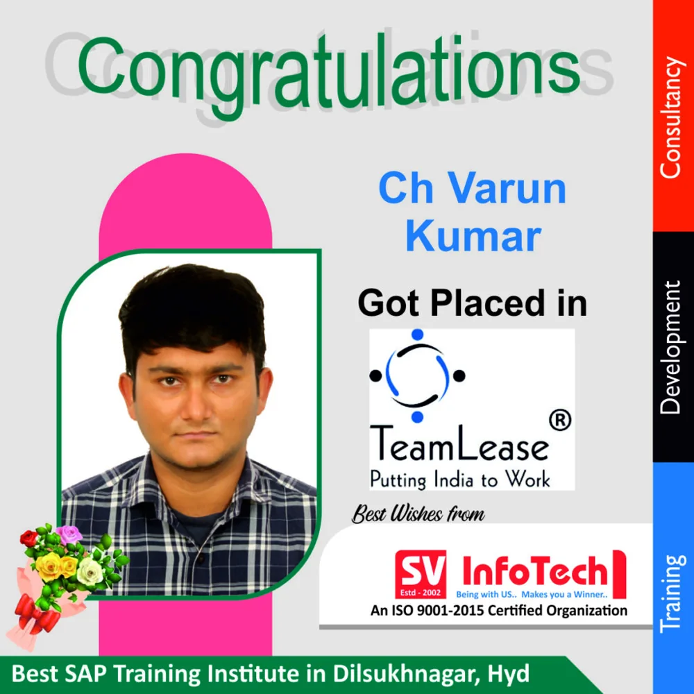 SV Infotech published placement poster for Ch Varun Kumar at TeamLease