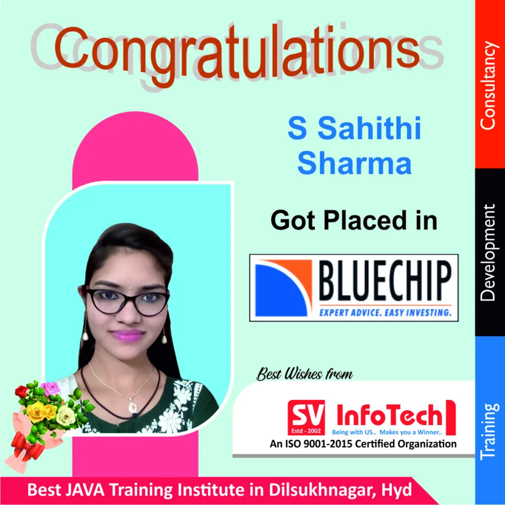 SV Infotech published placement poster for S Sahithi Sharma at BLUECHIP