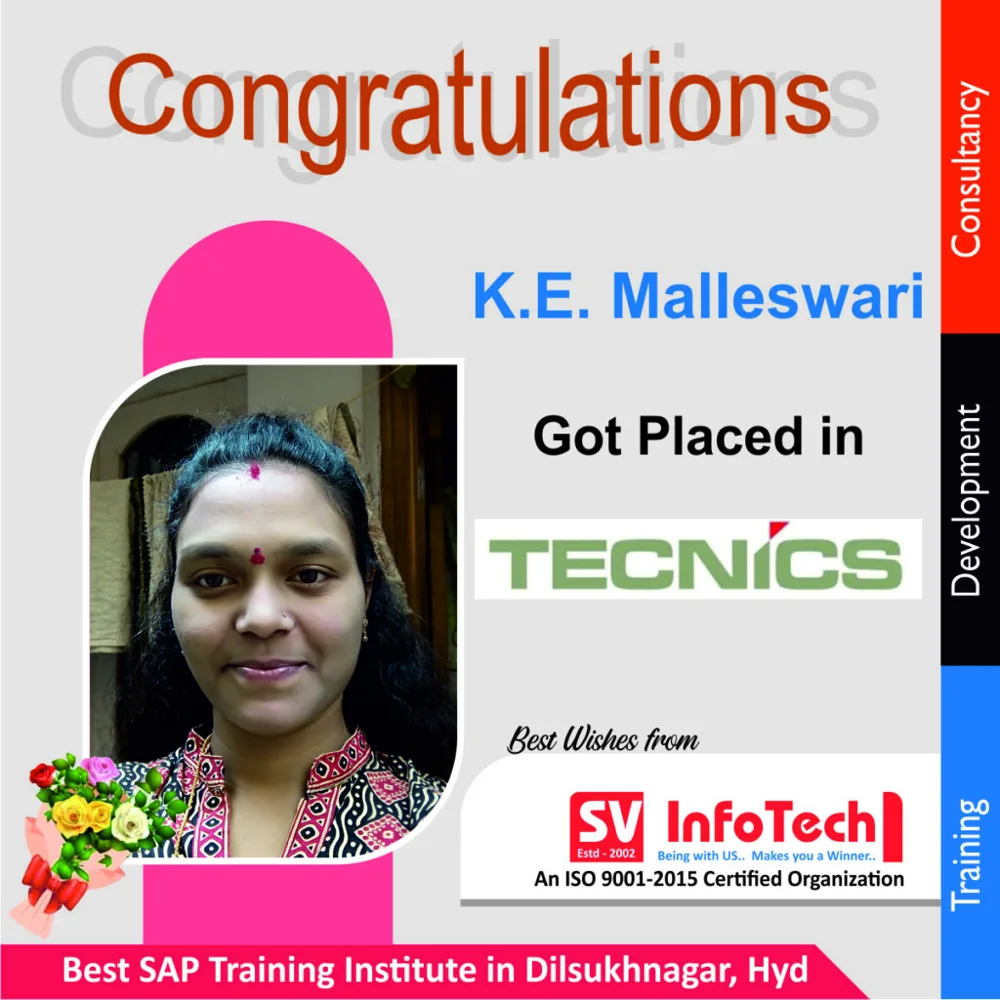 SV Infotech published placement poster for K E Malleswari at TECNICS