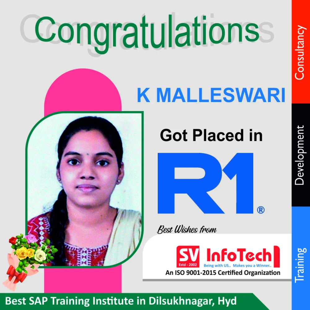 SV Infotech published placement poster for K Malleswari at R1