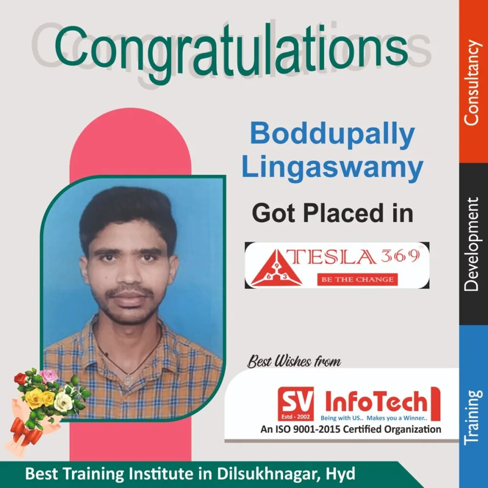 SV Infotech published placement poster for Boddupally Lingaswamy at TESLA 369