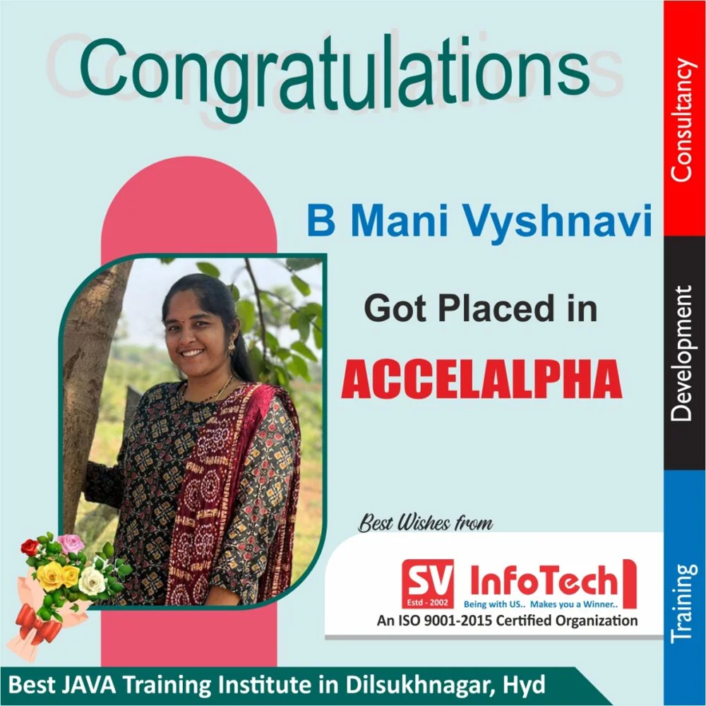 SV Infotech published placement poster for B Mani Vyshnavi at ACCELALPHA