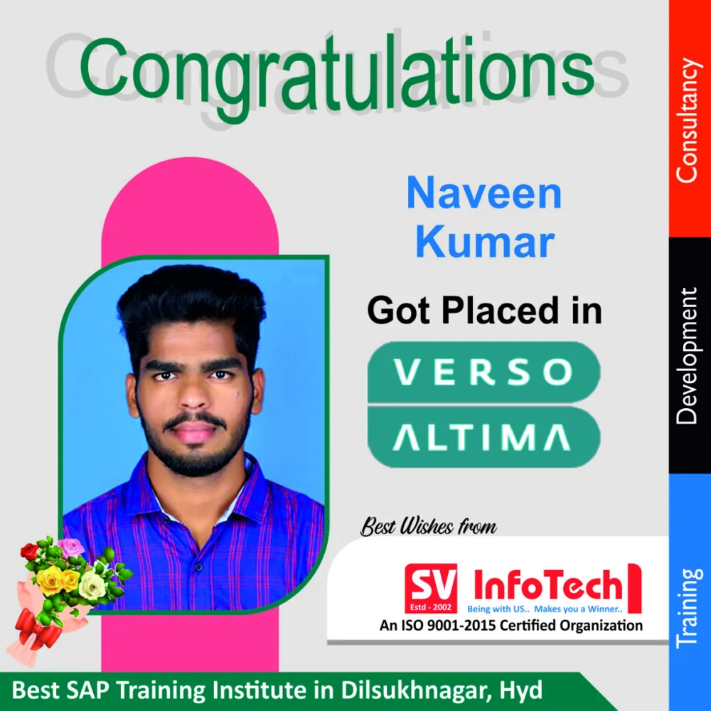 SV Infotech published placement poster for Naveen Kumar at VERSO ALTIMA