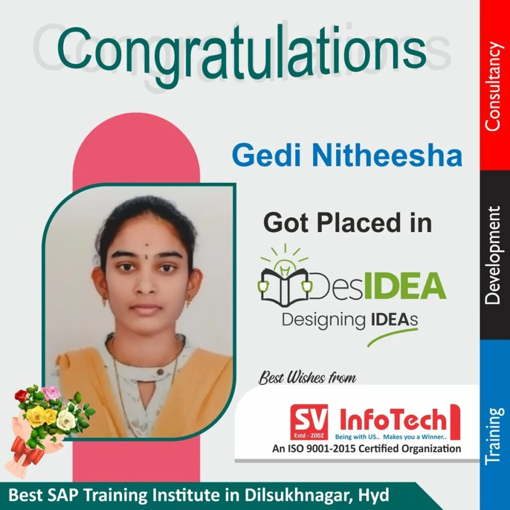 SV Infotech published placement poster for Gedi Nitheesha at Designing IDEAs