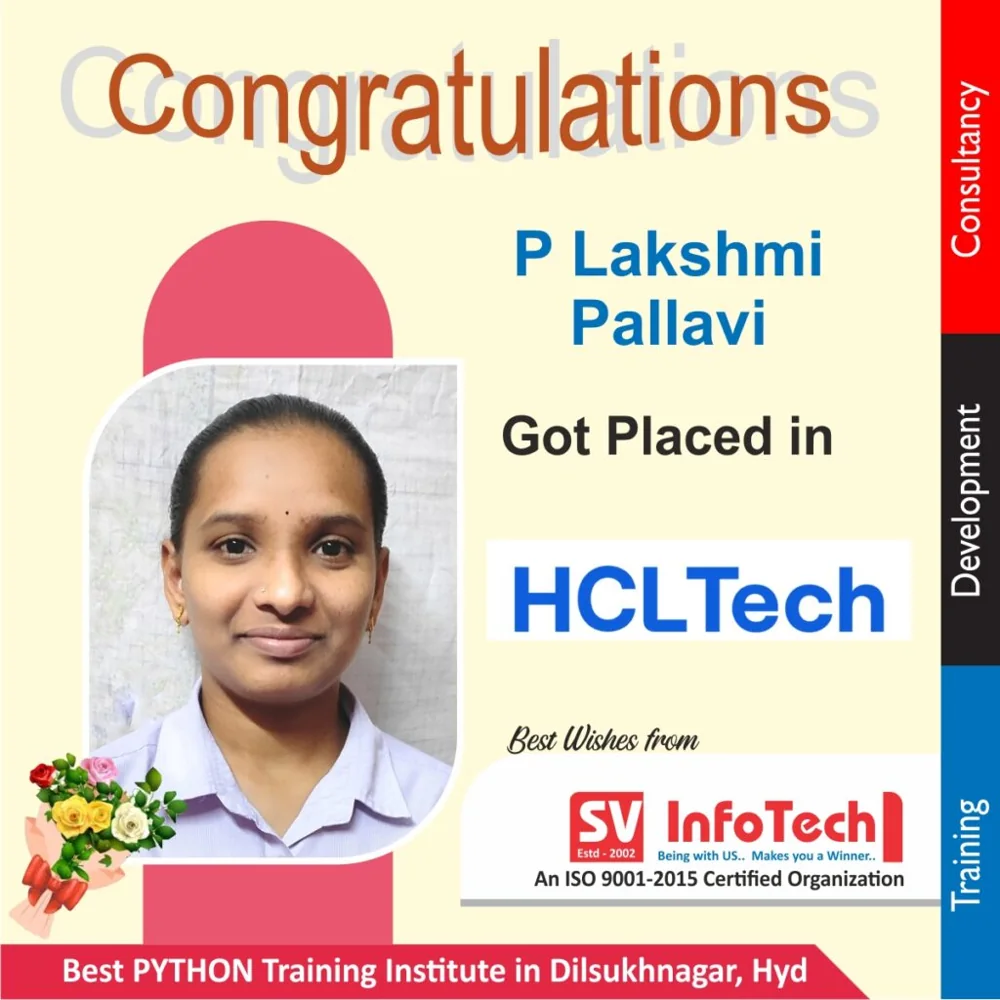 SV Infotech published placement poster for P Lakshmi Pallavi at HCLTech