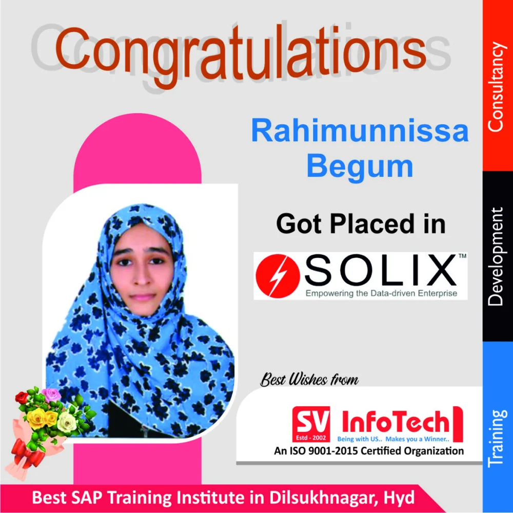 SV Infotech published placement poster for Rahimunnissa Begum at SOLIX