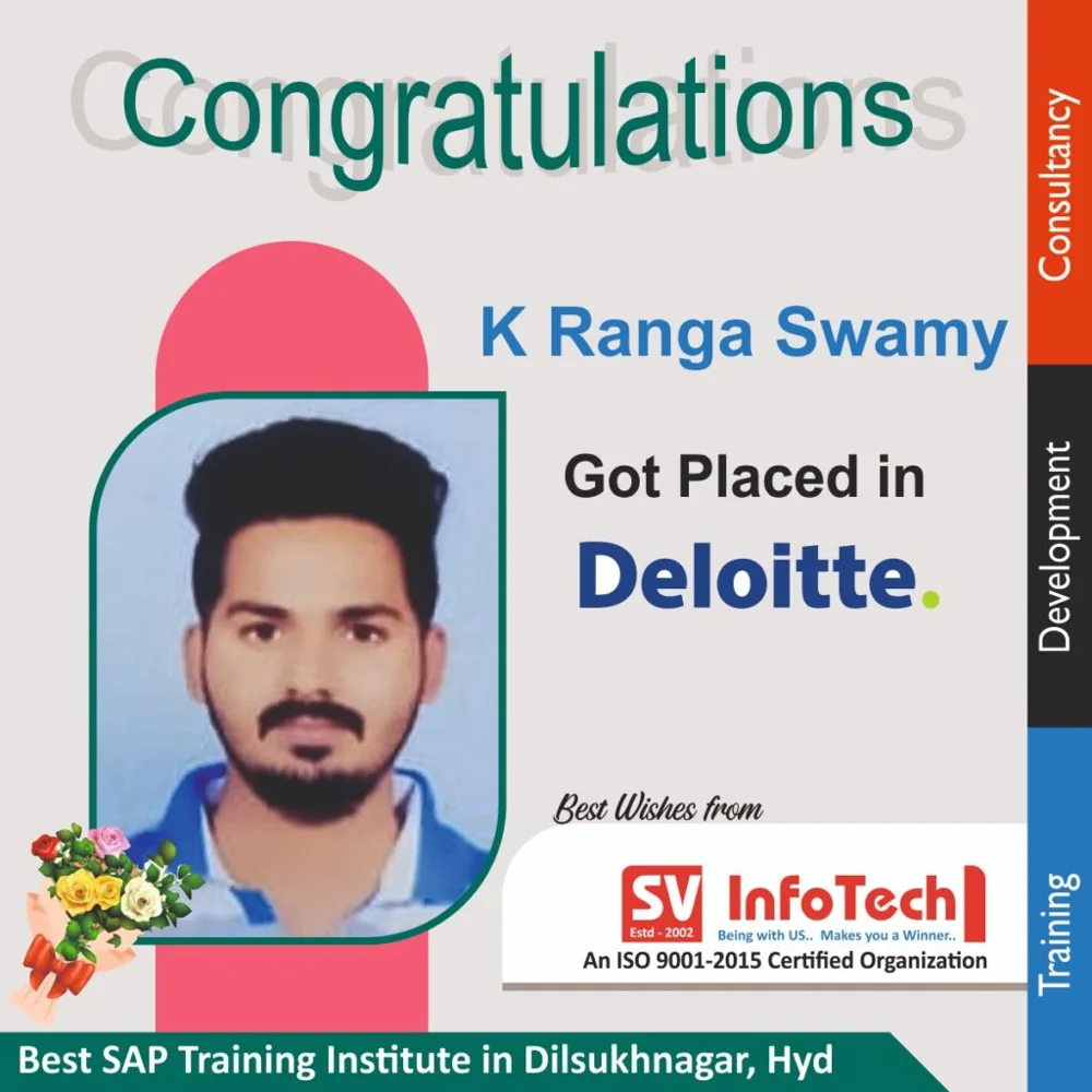 SV Infotech published placement poster for K Ranga Swamy at Deloitte