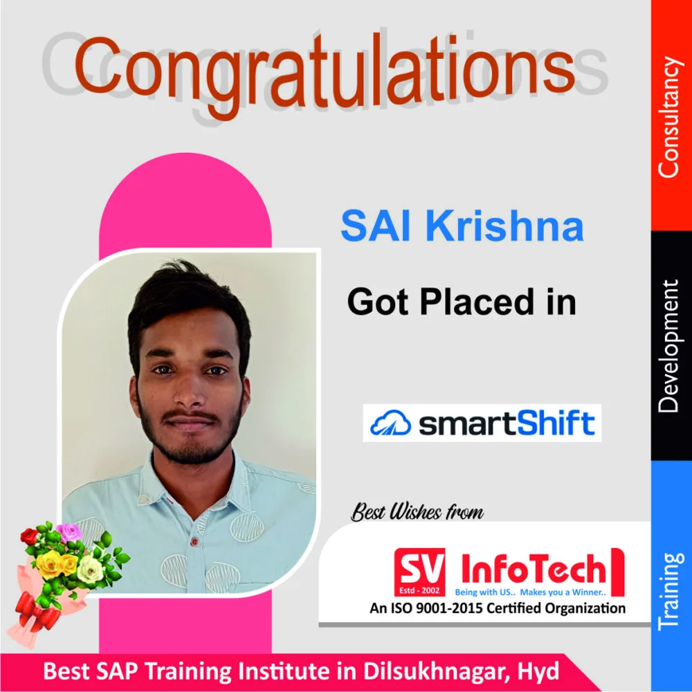 SV Infotech published placement poster for Sai Krishna at smartShift