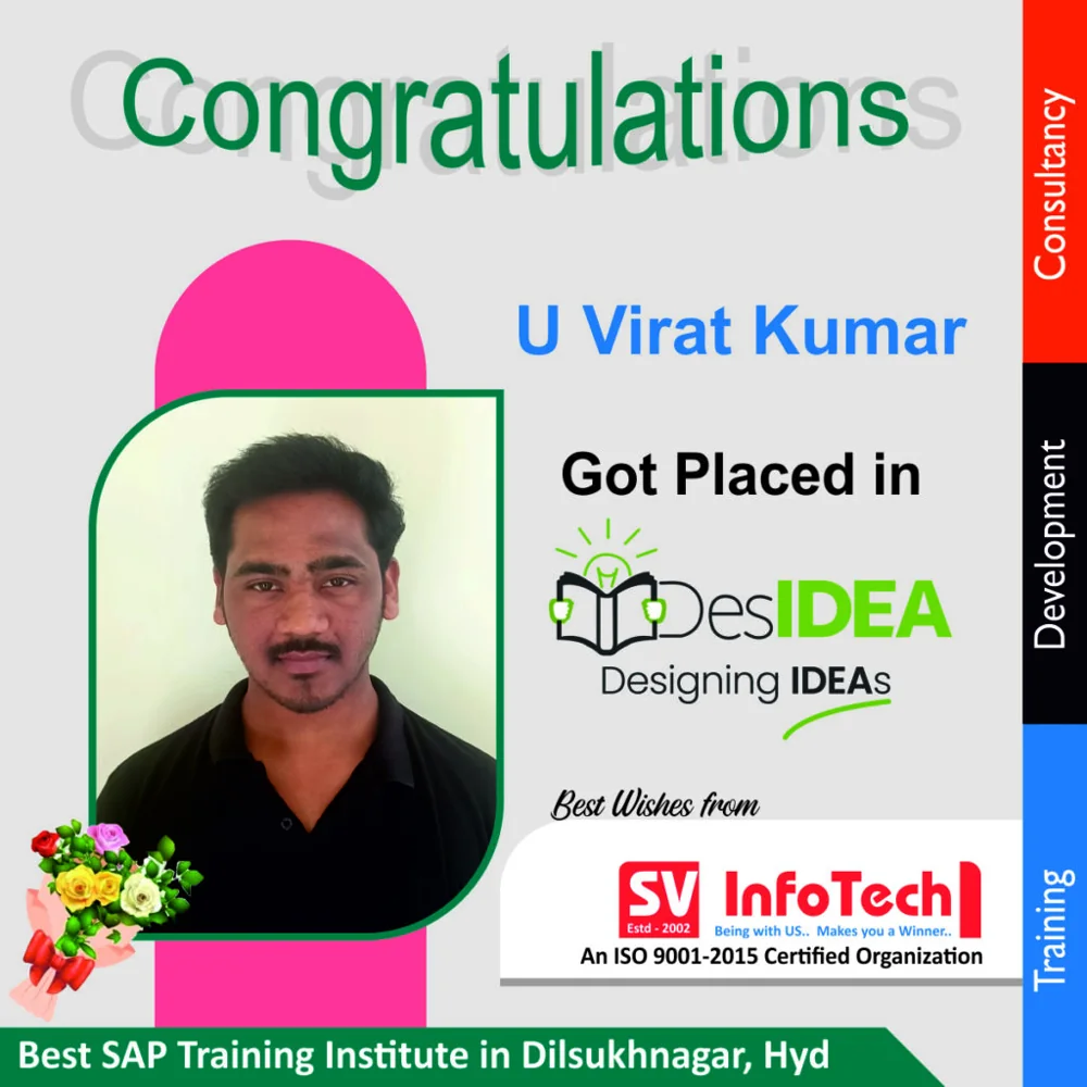 SV Infotech published placement poster for U Virat Kumar at Designing IDEAs